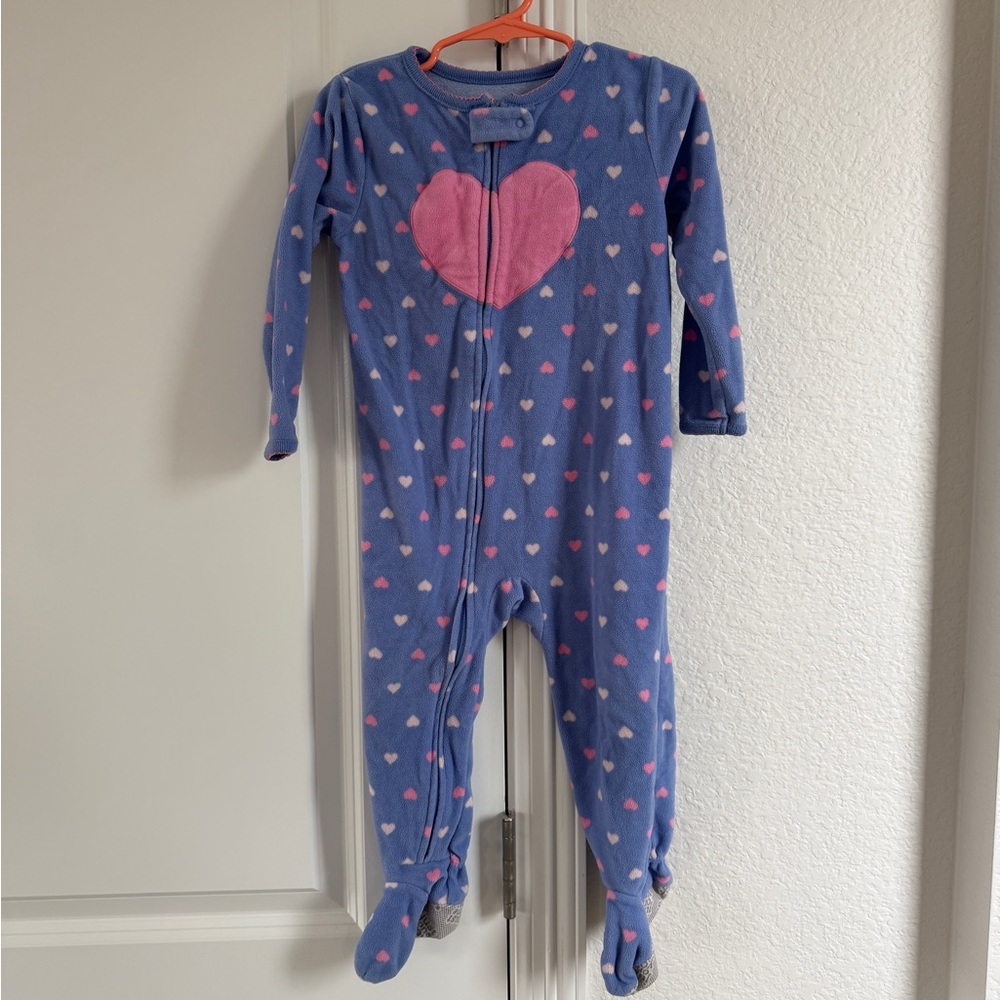 Carter's Blue Footie with Pink Hearts Fleece Pajamas